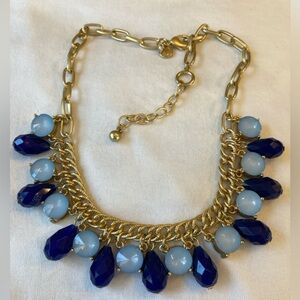 Talbots Blue Jeweled Statement Bib Necklace